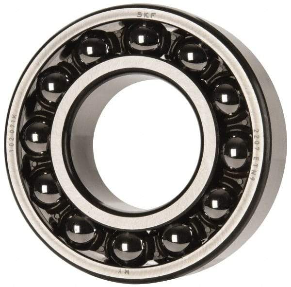 SKF - 35mm Bore Diam, 72mm OD, Open Self Aligning Radial Ball Bearing - 23mm Wide, 2 Rows, Round Bore, 1,980 Lb Static Capacity, 6,900 Lb Dynamic Capacity - Industrial Tool & Supply