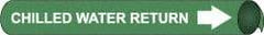 NMC - Pipe Marker with Chilled Water Return Legend and Arrow Graphic - 10 to 10" Pipe Outside Diam, White on Green - Industrial Tool & Supply