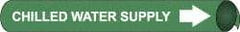 NMC - Pipe Marker with Chilled Water Supply Legend and Arrow Graphic - 10 to 10" Pipe Outside Diam, White on Green - Industrial Tool & Supply