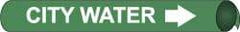 NMC - Pipe Marker with City Water Legend and Arrow Graphic - 3-3/8 to 4-1/2" Pipe Outside Diam, White on Green - Industrial Tool & Supply