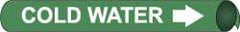 NMC - Pipe Marker with Cold Water Legend and Arrow Graphic - 10 to 10" Pipe Outside Diam, White on Green - Industrial Tool & Supply