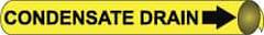 NMC - Pipe Marker with Condensate Drain Legend and Arrow Graphic - 10 to 10" Pipe Outside Diam, Black on Yellow - Industrial Tool & Supply
