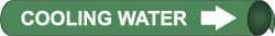 NMC - Pipe Marker with Cooling Water Legend and Arrow Graphic - 3-3/8 to 4-1/2" Pipe Outside Diam, White on Green - Industrial Tool & Supply