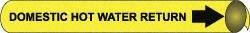 NMC - Pipe Marker with Domestic Hot Water Return Legend and Arrow Graphic - 3-3/8 to 4-1/2" Pipe Outside Diam, Black on Yellow - Industrial Tool & Supply