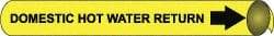 NMC - Pipe Marker with Domestic Hot Water Return Legend and Arrow Graphic - 10 to 10" Pipe Outside Diam, Black on Yellow - Industrial Tool & Supply