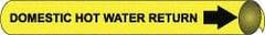 NMC - Pipe Marker with Domestic Hot Water Return Legend and Arrow Graphic - 10 to 10" Pipe Outside Diam, Black on Yellow - Industrial Tool & Supply