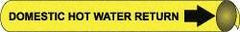 NMC - Pipe Marker with Domestic Hot Water Return Legend and Arrow Graphic - 3-3/8 to 4-1/2" Pipe Outside Diam, Black on Yellow - Industrial Tool & Supply