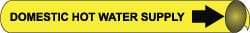 NMC - Pipe Marker with Domestic Hot Water Supply Legend and Arrow Graphic - 10 to 10" Pipe Outside Diam, Black on Yellow - Industrial Tool & Supply