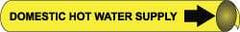NMC - Pipe Marker with Domestic Hot Water Supply Legend and Arrow Graphic - 10 to 10" Pipe Outside Diam, Black on Yellow - Industrial Tool & Supply
