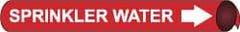 NMC - Pipe Marker with Sprinkler Water Legend and Arrow Graphic - 10 to 10" Pipe Outside Diam, White on Red - Industrial Tool & Supply