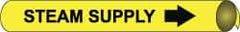 NMC - Pipe Marker with Steam Supply Legend and Arrow Graphic - 10 to 10" Pipe Outside Diam, Black on Yellow - Industrial Tool & Supply