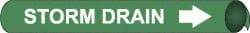 NMC - Pipe Marker with Storm Drain Legend and Arrow Graphic - 10 to 10" Pipe Outside Diam, White on Green - Industrial Tool & Supply