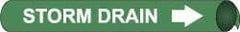 NMC - Pipe Marker with Storm Drain Legend and Arrow Graphic - 10 to 10" Pipe Outside Diam, White on Green - Industrial Tool & Supply