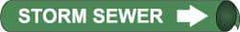 NMC - Pipe Marker with Storm Sewer Legend and Arrow Graphic - 10 to 10" Pipe Outside Diam, White on Green - Industrial Tool & Supply