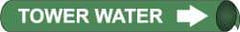 NMC - Pipe Marker with Tower Water Legend and Arrow Graphic - 2-1/2 to 3-1/4" Pipe Outside Diam, White on Green - Industrial Tool & Supply