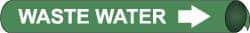 NMC - Pipe Marker with Waste Water Legend and Arrow Graphic - 10 to 10" Pipe Outside Diam, White on Green - Industrial Tool & Supply