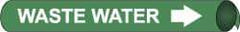 NMC - Pipe Marker with Waste Water Legend and Arrow Graphic - 10 to 10" Pipe Outside Diam, White on Green - Industrial Tool & Supply