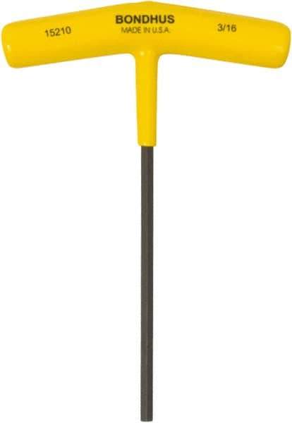 Bondhus - 3/16" Hex, T-Handle Cushion Grip, Hex Key - 6" OAL, Protanium High Torque Steel, Inch System of Measurement - Industrial Tool & Supply