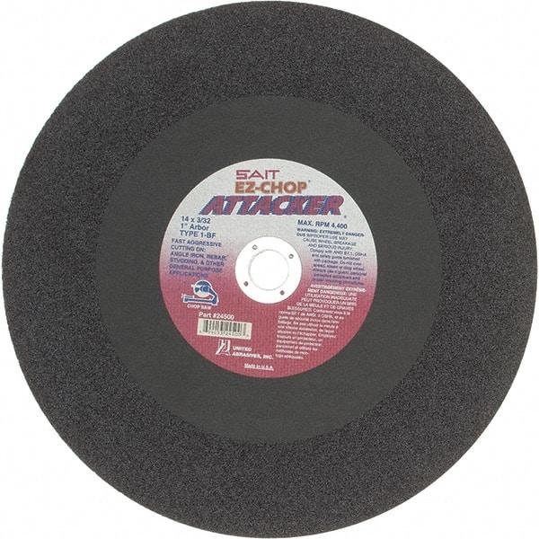 Sait - 14" Aluminum Oxide Cutoff Wheel - 3/32" Thick, 1" Arbor, 4,400 Max RPM, Use with Chop Saws - Industrial Tool & Supply