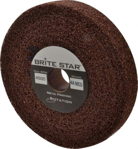 Brite Star - 6" Diam, 1" Face Width, 1" Center Hole, Medium Grade, Aluminum Oxide Deburring Wheel - Convolute, Hard Density 4 Grade, 6,000 RPM - Industrial Tool & Supply