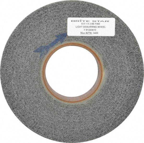 Brite Star - 8" Diam, 1" Face Width, 3" Center Hole, Fine Grade, Silicon Carbide Deburring Wheel - Convolute, Medium Density 8 Grade, 3,400 RPM - Industrial Tool & Supply