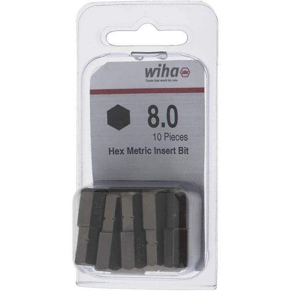 Wiha - 8mm Hex Screwdriver Bit - 1/4" Drive, 1" OAL - Industrial Tool & Supply
