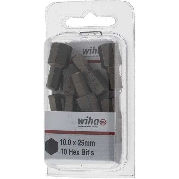 Wiha - 10mm Hex Screwdriver Bit - 1/4" Drive, 1" OAL - Industrial Tool & Supply