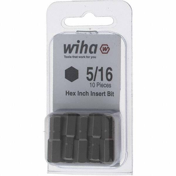 Wiha - 0.312" Hex Screwdriver Bit - 1/4" Drive, 1" OAL - Industrial Tool & Supply