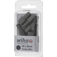 Wiha - 3/8" Hex Screwdriver Bit - 1/4" Drive, 1" OAL - Industrial Tool & Supply