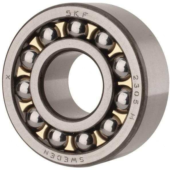 SKF - 25mm Bore Diam, 62mm OD, Open Self Aligning Radial Ball Bearing - 24mm Wide, 2 Rows, Round Bore, 1,470 Lb Static Capacity, 5,440 Lb Dynamic Capacity - Industrial Tool & Supply