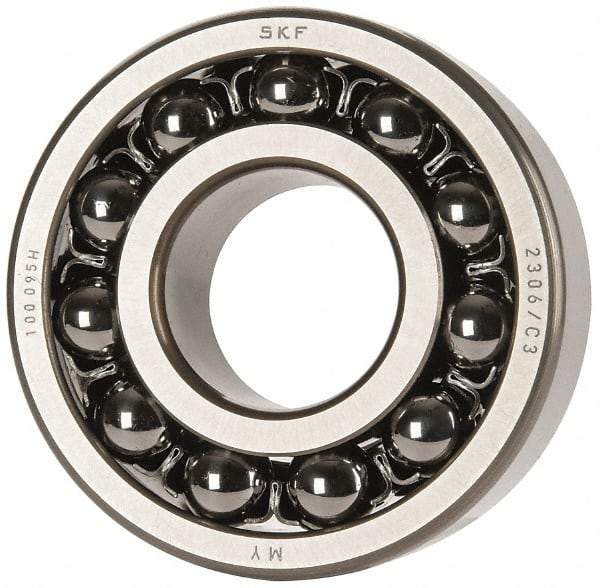 SKF - 30mm Bore Diam, 72mm OD, Open Self Aligning Radial Ball Bearing - 27mm Wide, 2 Rows, Round Bore, 1,980 Lb Static Capacity, 7,010 Lb Dynamic Capacity - Industrial Tool & Supply