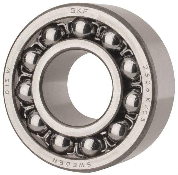 SKF - 30mm Bore Diam, 72mm OD, Open Self Aligning Radial Ball Bearing - 27mm Wide, 2 Rows, Round Bore, 1,980 Lb Static Capacity, 7,010 Lb Dynamic Capacity - Industrial Tool & Supply