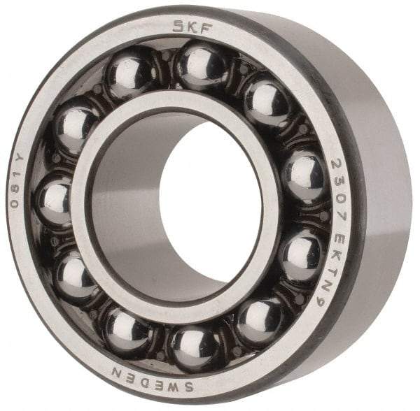 SKF - 35mm Bore Diam, 80mm OD, Open Self Aligning Radial Ball Bearing - 31mm Wide, 2 Rows, Round Bore, 2,520 Lb Static Capacity, 8,930 Lb Dynamic Capacity - Industrial Tool & Supply