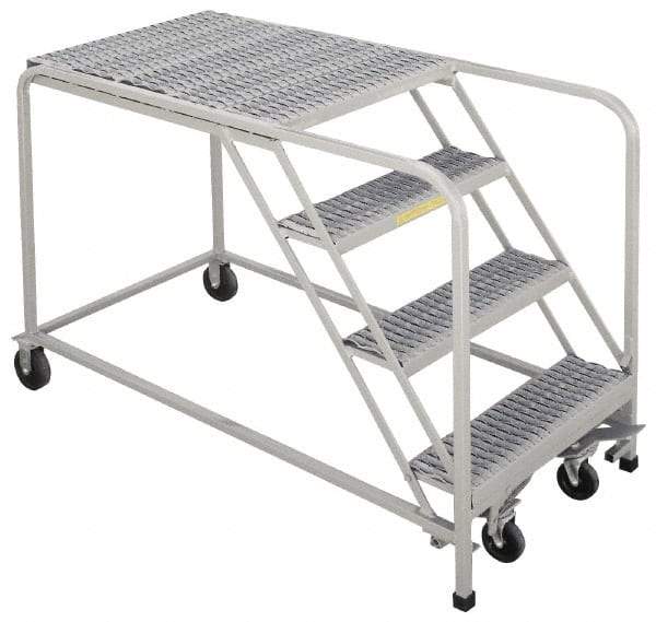 PW Platforms - 40" 4 Step Platform - Rolling Work Platform, 500 Lb Capacity, 40" Platform Height, 32" Base Width x 67" Base Depth, Perforated Tread - Industrial Tool & Supply