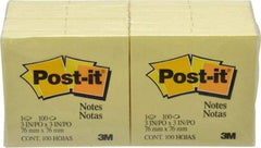 3M - 100 Sheet, 3 x 3", Note Pad/Writing Pad/Notebook - Yellow - Industrial Tool & Supply