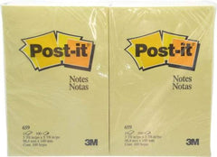 3M - 100 Sheet, 4 x 6", Note Pad/Writing Pad/Notebook - Yellow - Industrial Tool & Supply