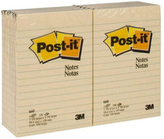 3M - 100 Sheet, 4 x 6", Note Pad/Writing Pad/Notebook - Yellow - Industrial Tool & Supply