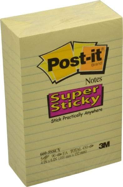 3M - 90 Sheet, 4 x 6", Note Pad/Writing Pad/Notebook - Yellow - Industrial Tool & Supply