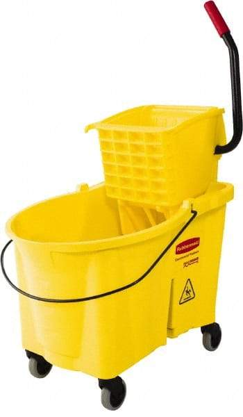 Rubbermaid - 44 Qt Plastic Bucket & Wringer - 26.3333" Long x 38-1/8" High x 18-1/8" Wide, Yellow - Industrial Tool & Supply