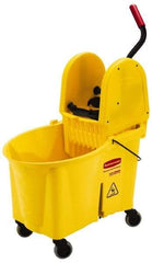 Rubbermaid - 44 Qt Plastic Bucket & Wringer - 26-3/4" Long x 38-3/4" High x 18-1/8" Wide, Yellow - Industrial Tool & Supply