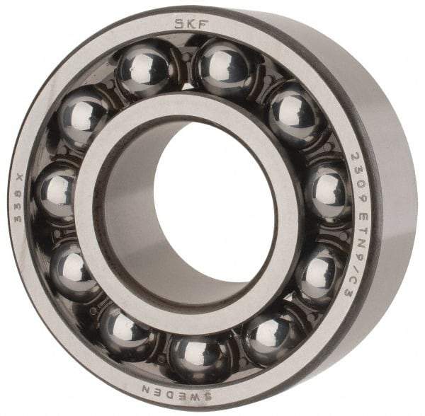 SKF - 45mm Bore Diam, 100mm OD, Open Self Aligning Radial Ball Bearing - 36mm Wide, 2 Rows, Round Bore, 4,340 Lb Static Capacity, 14,300 Lb Dynamic Capacity - Industrial Tool & Supply
