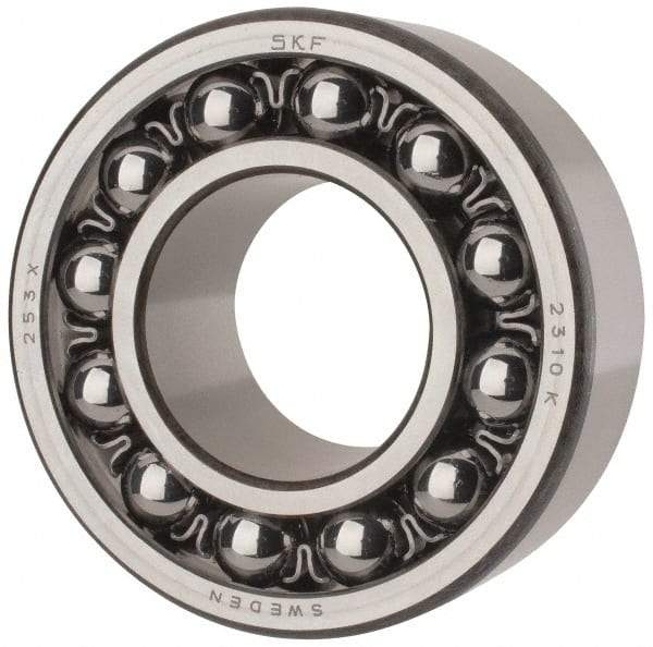 SKF - 50mm Bore Diam, 110mm OD, Open Self Aligning Radial Ball Bearing - 40mm Wide, 2 Rows, Round Bore, 4,500 Lb Static Capacity, 14,300 Lb Dynamic Capacity - Industrial Tool & Supply