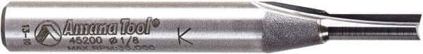 Amana Tool - 1/8" Diam, 1/4" Shank Diam, 7/16" Length of Cut, 2 Flute Straight Plunge Router Bit - 2" Overall Length, Solid Carbide - Industrial Tool & Supply