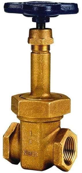 NIBCO - 1/2" Pipe, Class 125, Threaded Bronze Solid Wedge Rising Stem Gate Valve - 200 WOG, 125 WSP, Union Bonnet - Industrial Tool & Supply