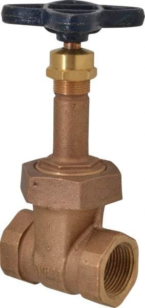NIBCO - 1" Pipe, Class 125, Threaded Bronze Solid Wedge Rising Stem Gate Valve - 200 WOG, 125 WSP, Union Bonnet - Industrial Tool & Supply