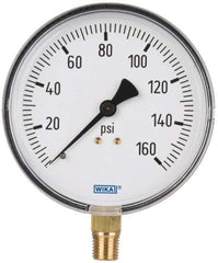 Wika - 4" Dial, 1/4 Thread, 0-160 Scale Range, Pressure Gauge - Lower Connection Mount, Accurate to 3-2-3% of Scale - Industrial Tool & Supply