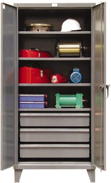 Strong Hold - 4 Shelf 3 Bin Locking Storage Cabinet - Steel, 36" Wide x 24" Deep x 78" High, Dark Gray - Industrial Tool & Supply
