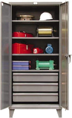 Strong Hold - 4 Shelf 3 Bin Locking Storage Cabinet - Steel, 36" Wide x 24" Deep x 78" High, Dark Gray - Industrial Tool & Supply