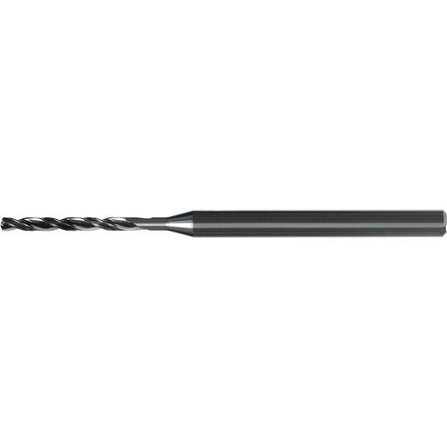 1.5 mm Dia. × 4 mm Shank × 17.3 mm Flute Length × 53 mm OAL, 8xD, 140°, AlTiN Nano, 2 Flute, Coolant Thru, Straight / Cylindrical Solid Carbide Drill