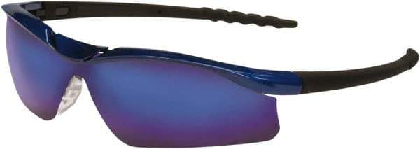 MCR Safety - Blue Mirror Lenses, Framed Safety Glasses - Scratch Resistant, Size Universal, Wrap Around - Industrial Tool & Supply
